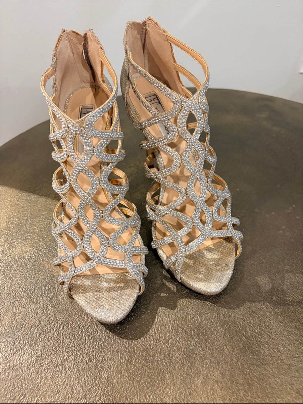 INC International Concepts Silver Rhinestone Cage Heels 8